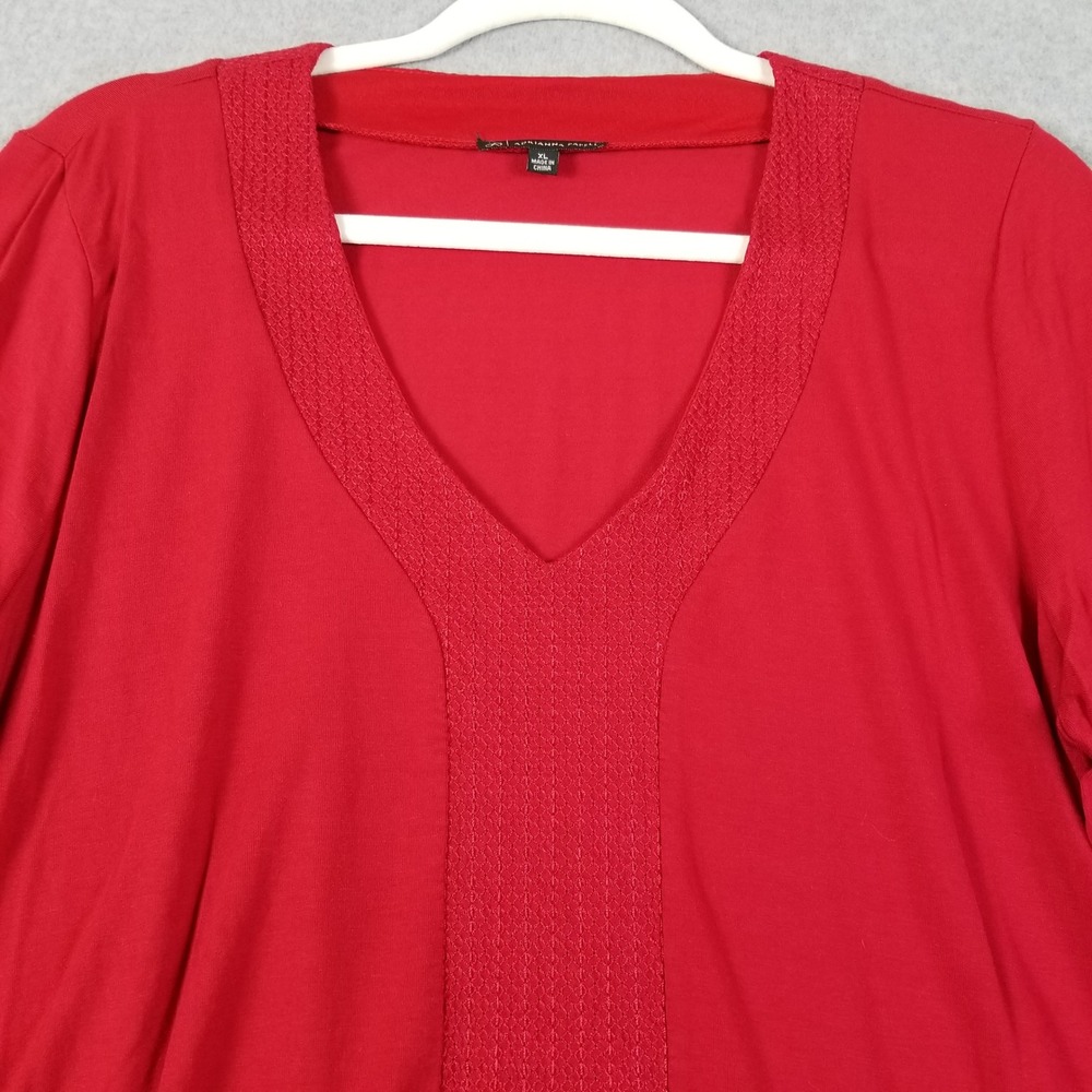 Adrianna Papell Tunic Top Women's XL Red Sharkbite Hem V-Neck 3/4 Sleeves Flowy - Picture 2 of 11